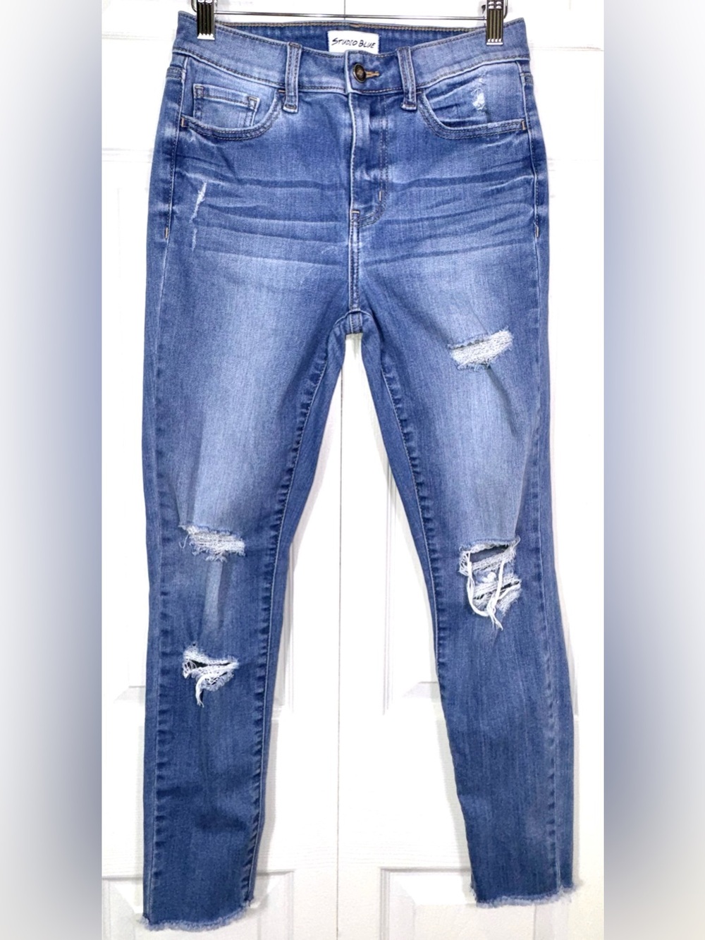 Studio Blue Distressed High Rise Ankle Skinny Jeans Women’s 27 Stretch Denim